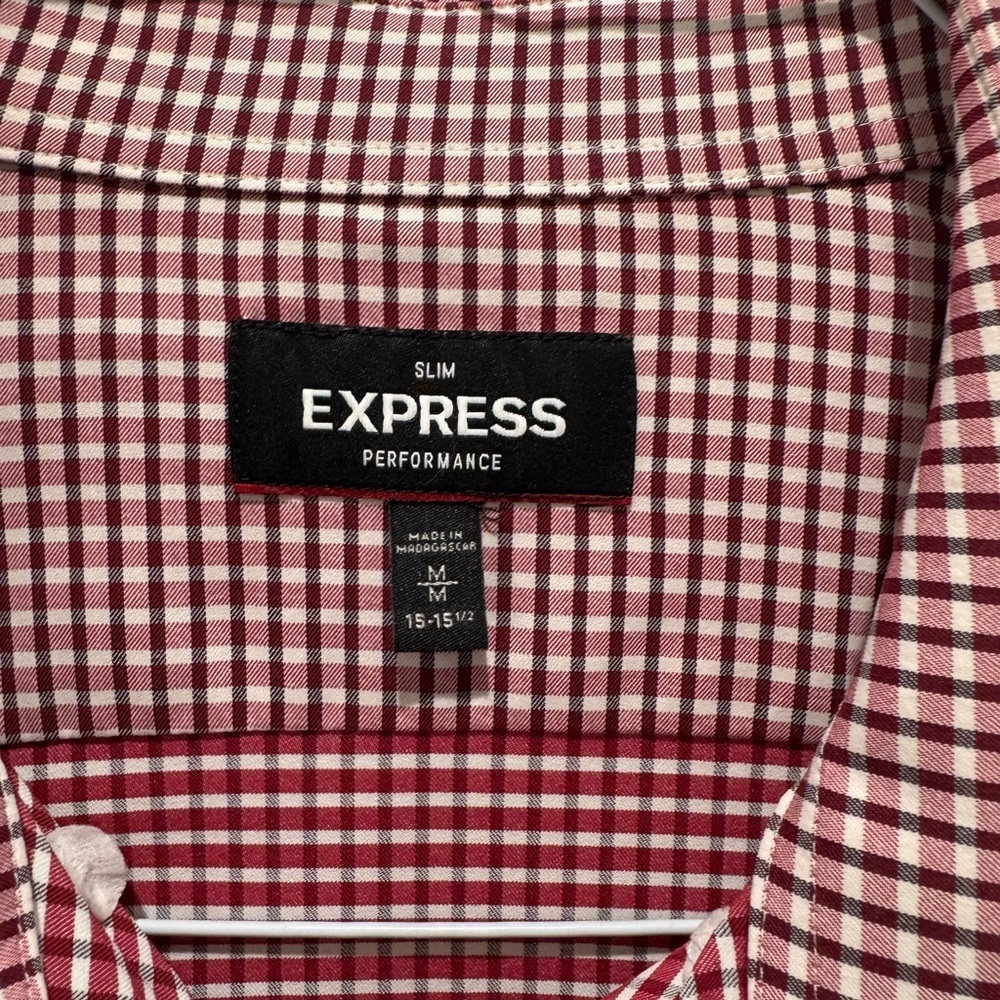 Express Red and White Gingham Casual Button Down Shirt - Picture 2 of 3